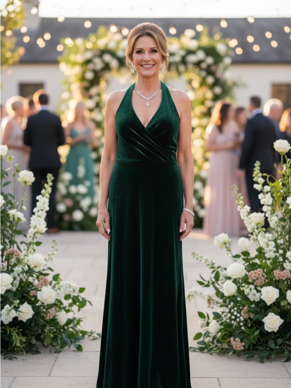 Christina Wu Deep Emerald Halter Velvet Maxi Dress